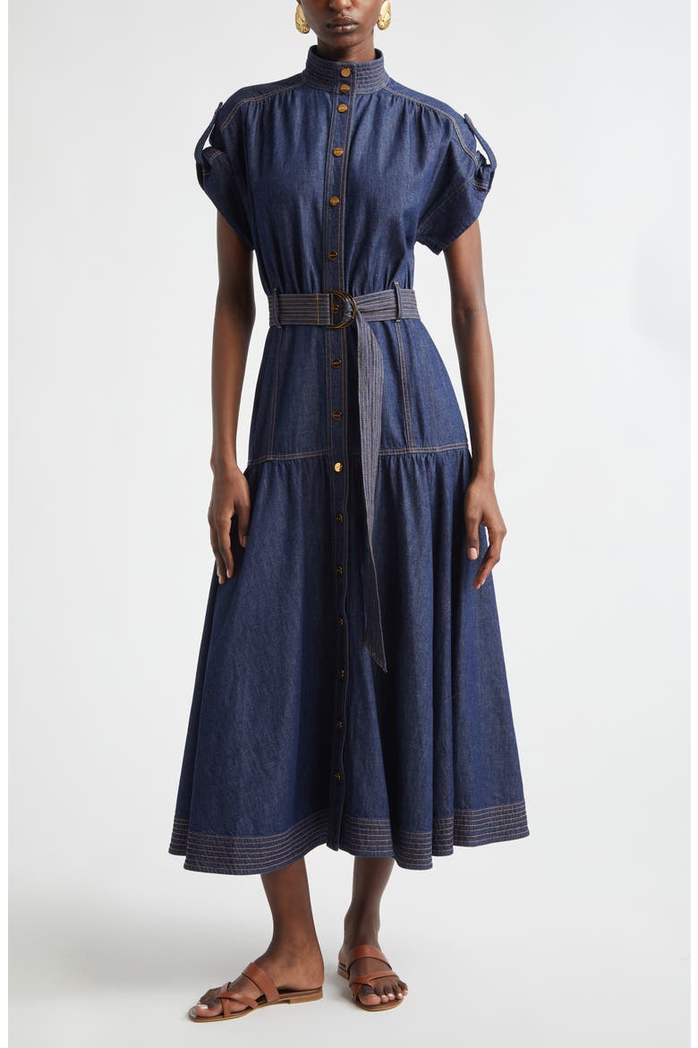 belted denim dress women BELTED DENIM DRESS