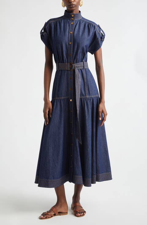 Kindred Spirit Belted Denim Midi Dress