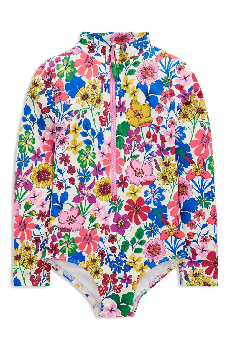 Floral Print Long Sleeve Swimsuit, Main, color, MULTI RAINBOW FLORAL