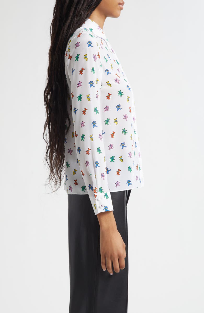 Alice + Olivia x Grateful Dead Willa Print Silk Button-Up Shirt, Alternate, color, Rainbow Bears