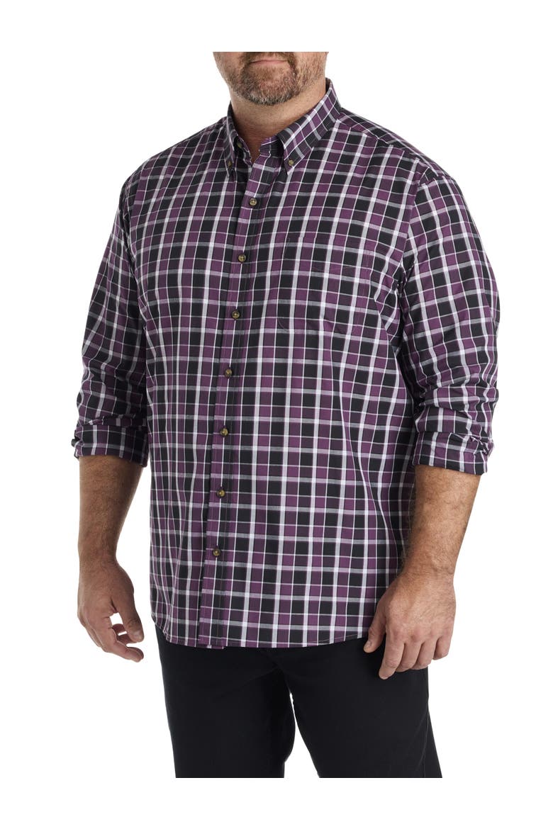Big & Tall Easy-Care Med Plaid Sport Shirt, Main, color, PURPLE