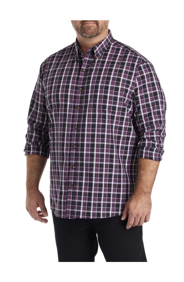 Harbor Bay by DXL Big & Tall Easy-Care Med Plaid Sport Shirt, Main, color, Purple