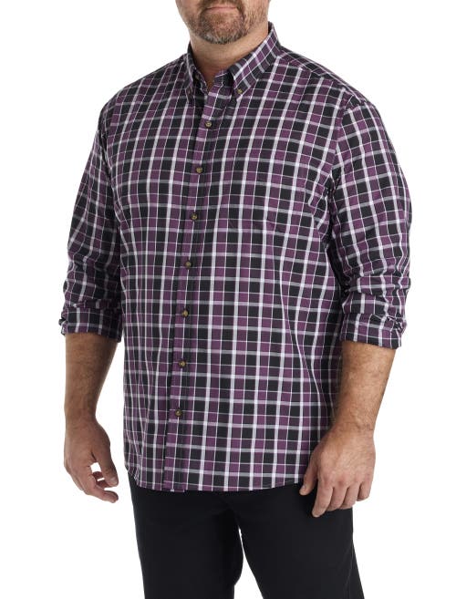 Harbor Bay By Dxl Big & Tall Easy-care Med Plaid Sport Shirt In Purple