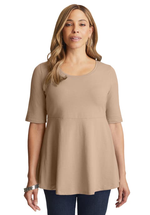 Stretch Cotton Peplum Tunic (Plus)