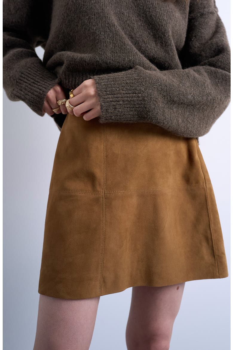 Paneled Suede Miniskirt, Alternate, color, BROWN