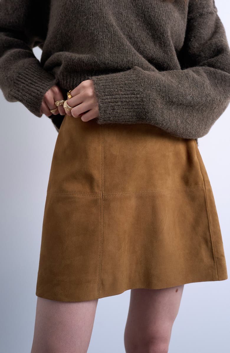 Topshop Paneled Suede Miniskirt, Alternate, color, Brown