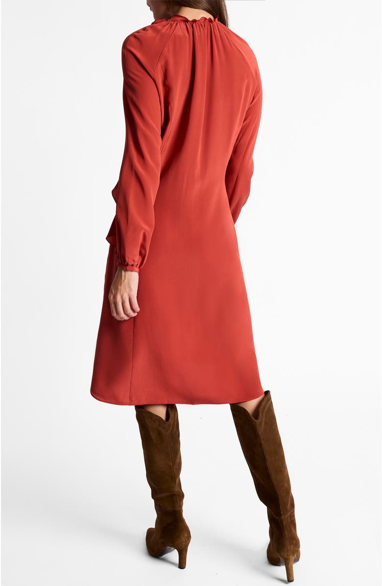 Santorelli Jayda Silk Long Sleeve Ruffle Dress, Alternate, color, Rust