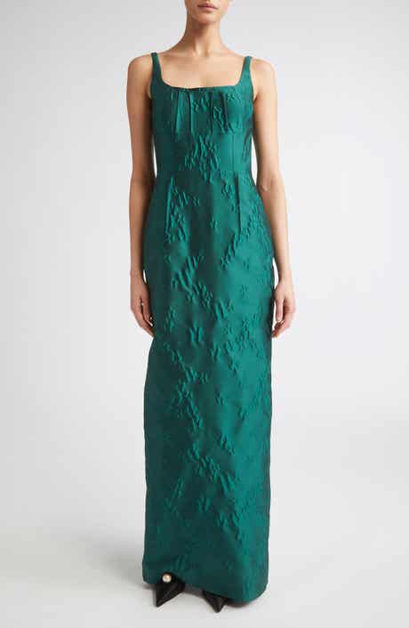 Sharon Sleeveless Ditsy Metallic Floral Jacquard Column Gown