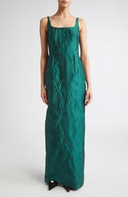 Emilia Wickstead Sharon Sleeveless Ditsy Metallic Floral Jacquard Column Gown