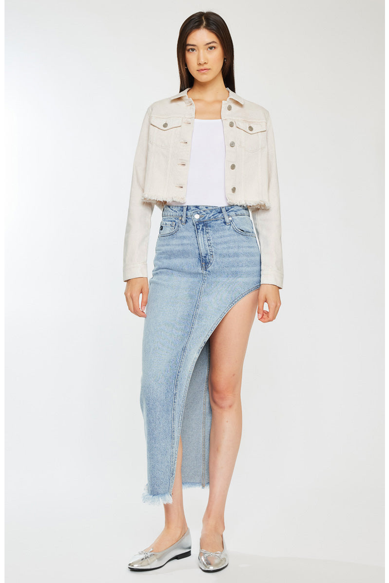 Ellie Cropped Denim Jacket, Alternate, color, Ecru