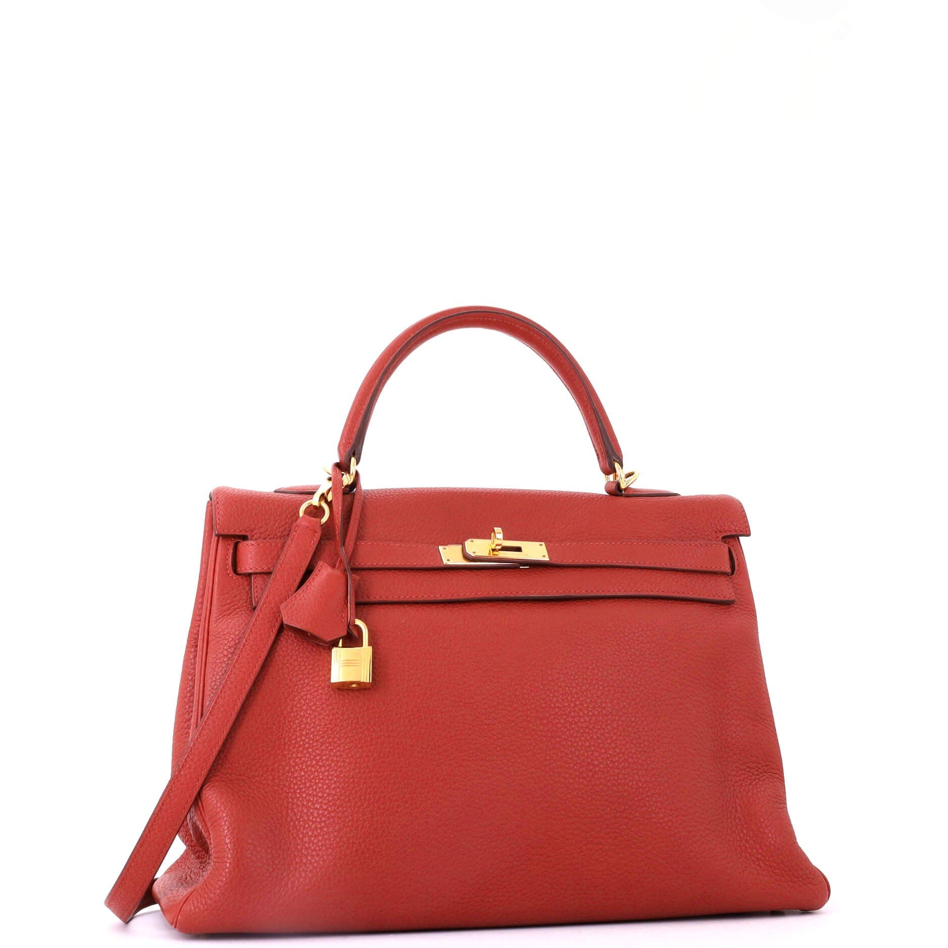 Pre-Owned Hermes Kelly Handbag Brown Clemence with Gold Hardware 35, Alternate, color, Sienne