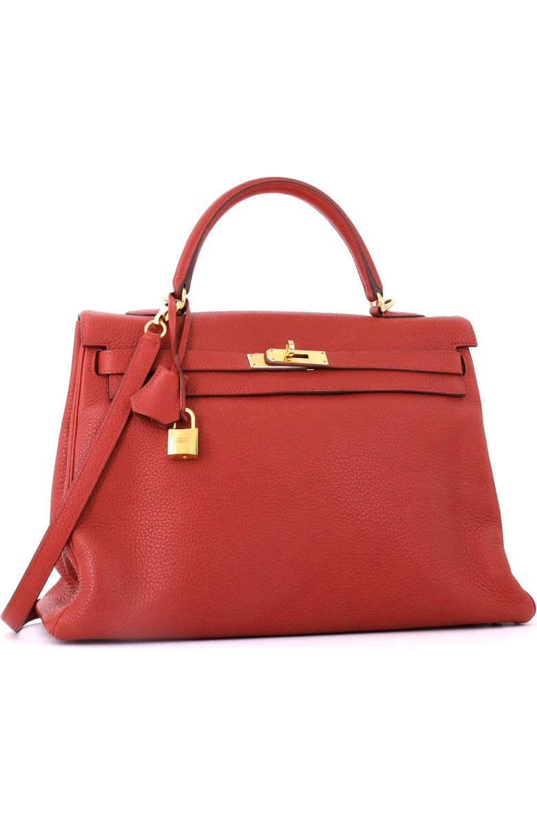Pre-Owned Hermes Kelly Handbag Brown Clemence with Gold Hardware 35, Alternate, color, Sienne