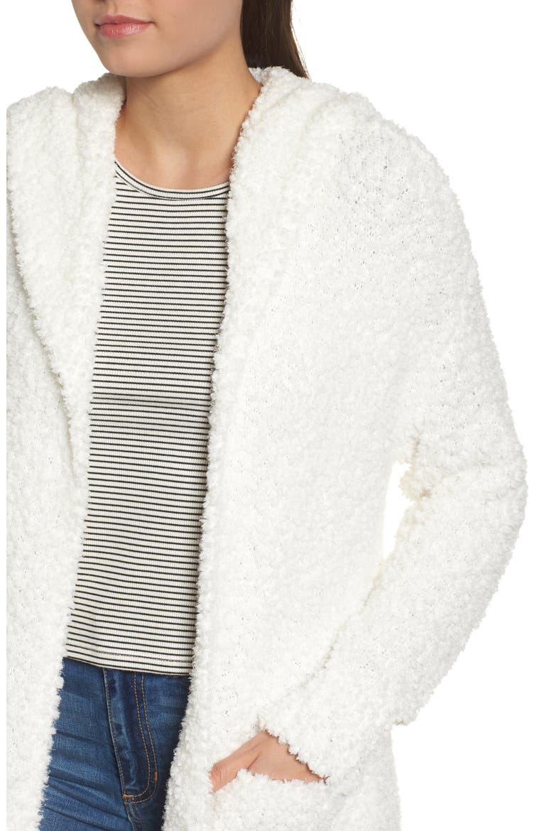 Plush Hooded Cardigan, Alternate, color, IVORY
