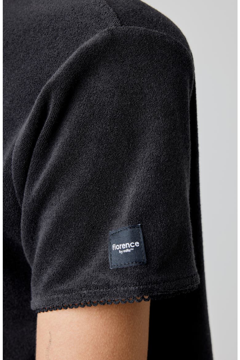 Terry Cloth Crop Snap-Up Shirt, Alternate, color, BLACK