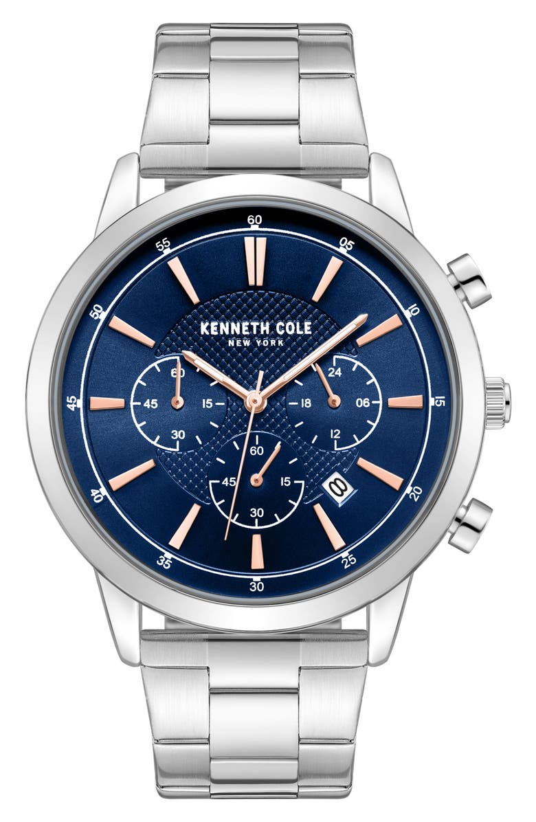 Kenneth Cole New York Dress Sport Chronograph Bracelet Watch, 44mm, Main, color, Silver