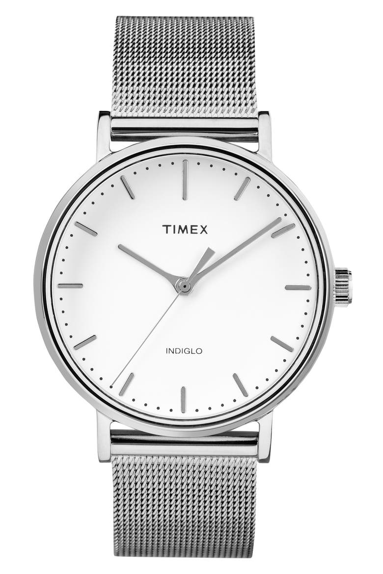 Fairfield Mesh Strap Watch, 37mm, Main, color, SILVER/ WHITE/ SILVER