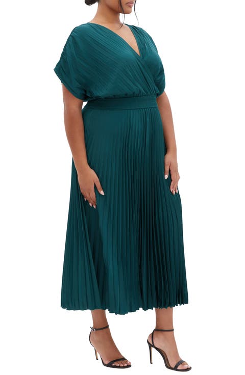 Elia Faux Wrap Pleated Dress (Plus)