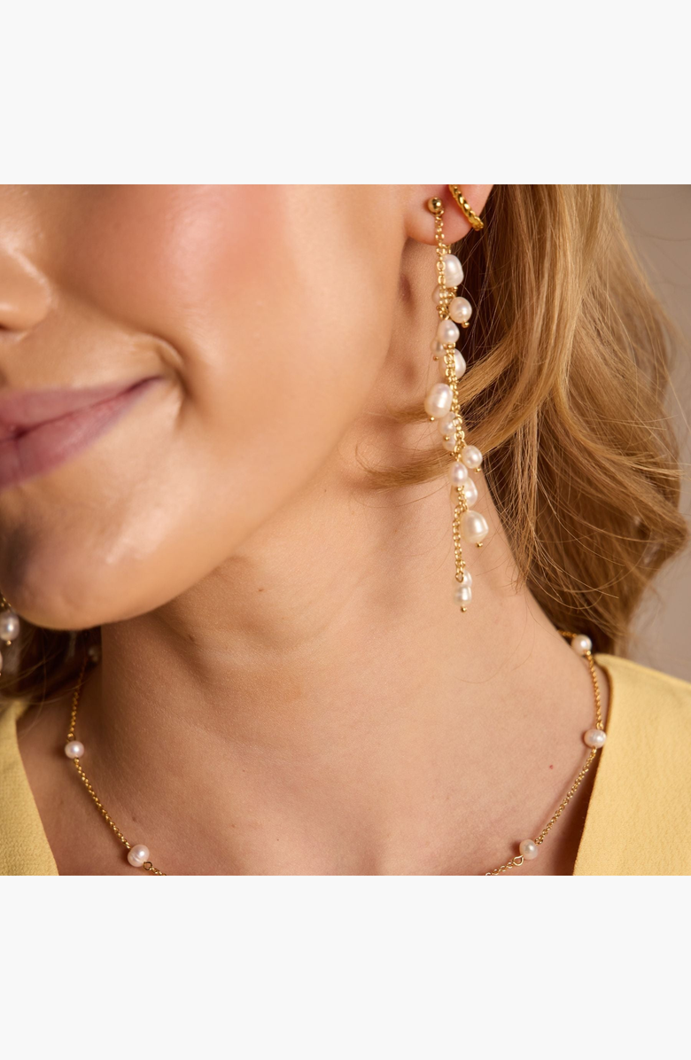 Nickel & Suede Pearl Cascade Drop Stud Earrings, Alternate, color, Pearl