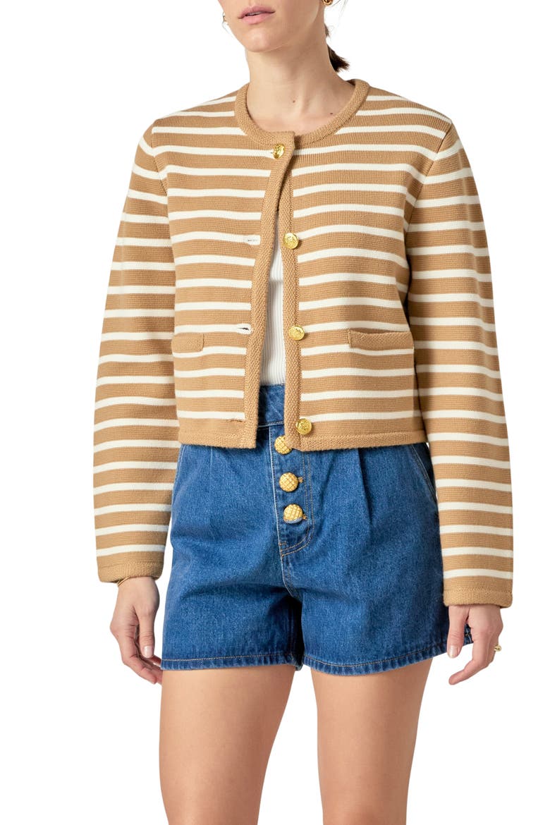 Stripe Cardigan, Alternate, color, TAN/WHITE