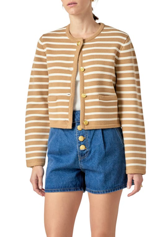 English Factory Stripe Cardigan In Tan/white