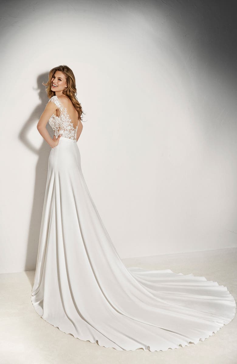 Pronovias Guadiana Crepe Skirt, Alternate, color, 