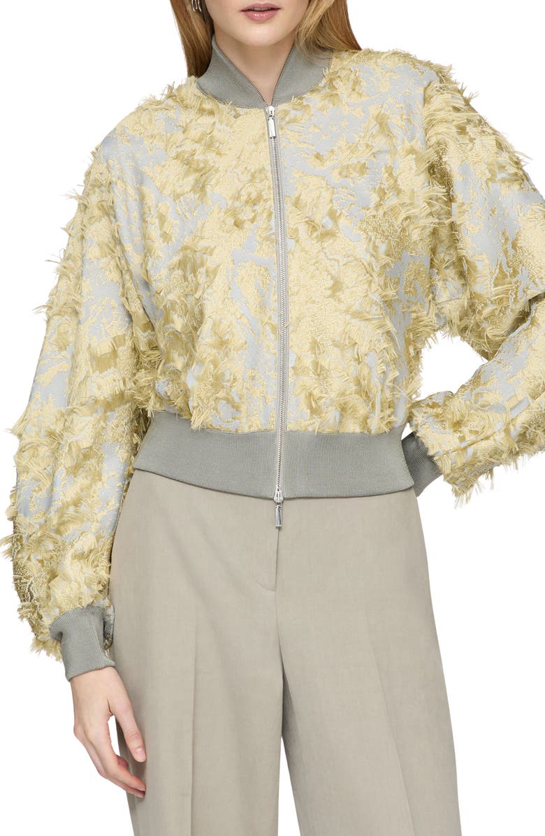 Lafayette 148 New York Pastel Dust Jacquard Fringe Dolman Sleeve Bomber Jacket, Main, color, 