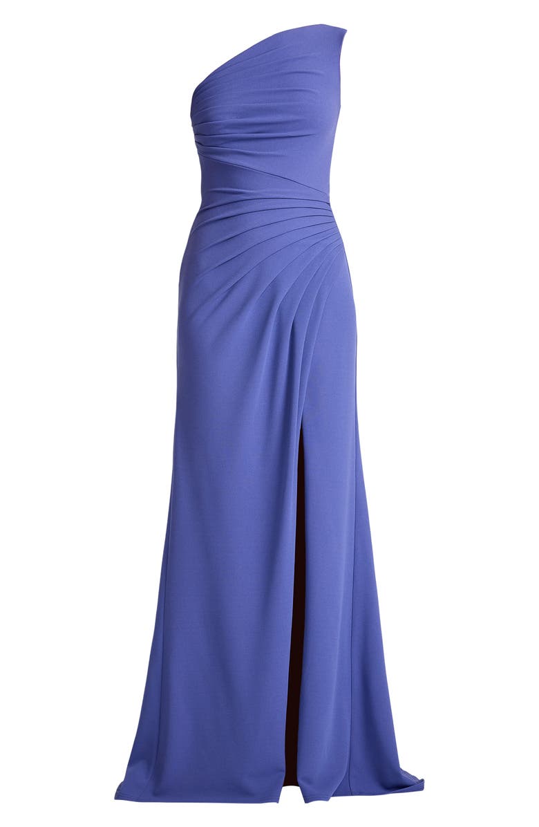 Tadashi Shoji Pleated One-Shoulder Crepe Gown, Alternate, color, Violet