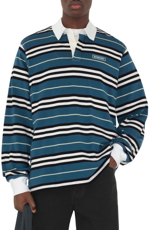 Stripe Long Sleeve Cotton Polo