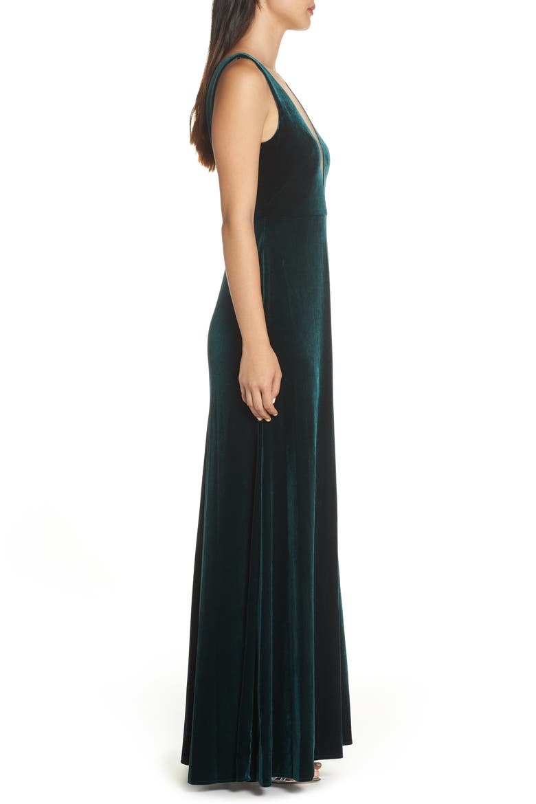 Logan Plunge Neck Velvet A-Line Gown, Alternate, color, EMERALD