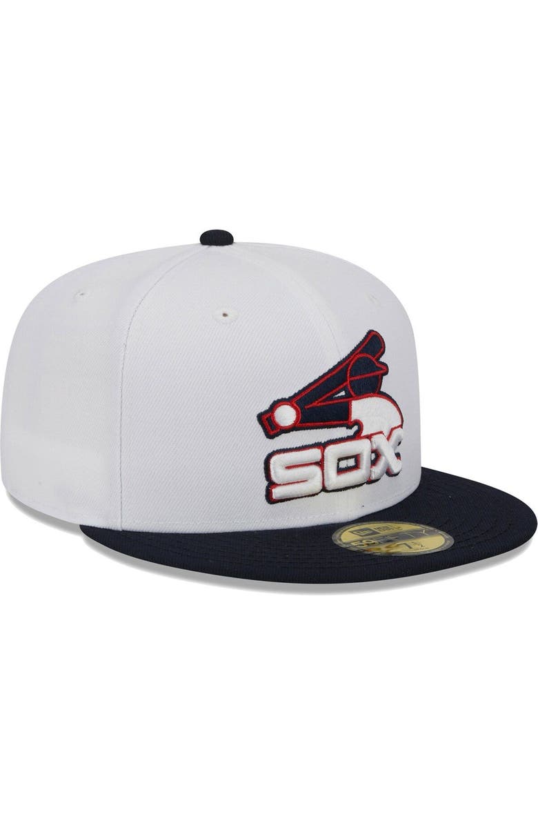 New Era Men's New Era White/Navy Chicago White Sox Optic 59FIFTY Fitted Hat, Alternate, color, 