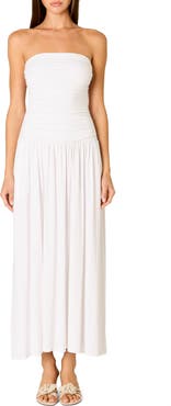 Nia Santal Ruched Strapless Midi Dress