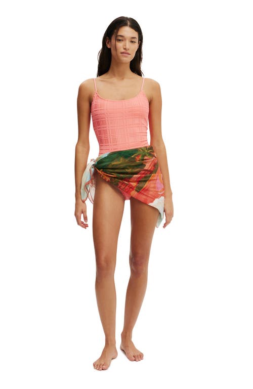 Cotton On Body Thin Strap Low Scoop One Piece Cheeky In Shell Pink Terry Jacquard