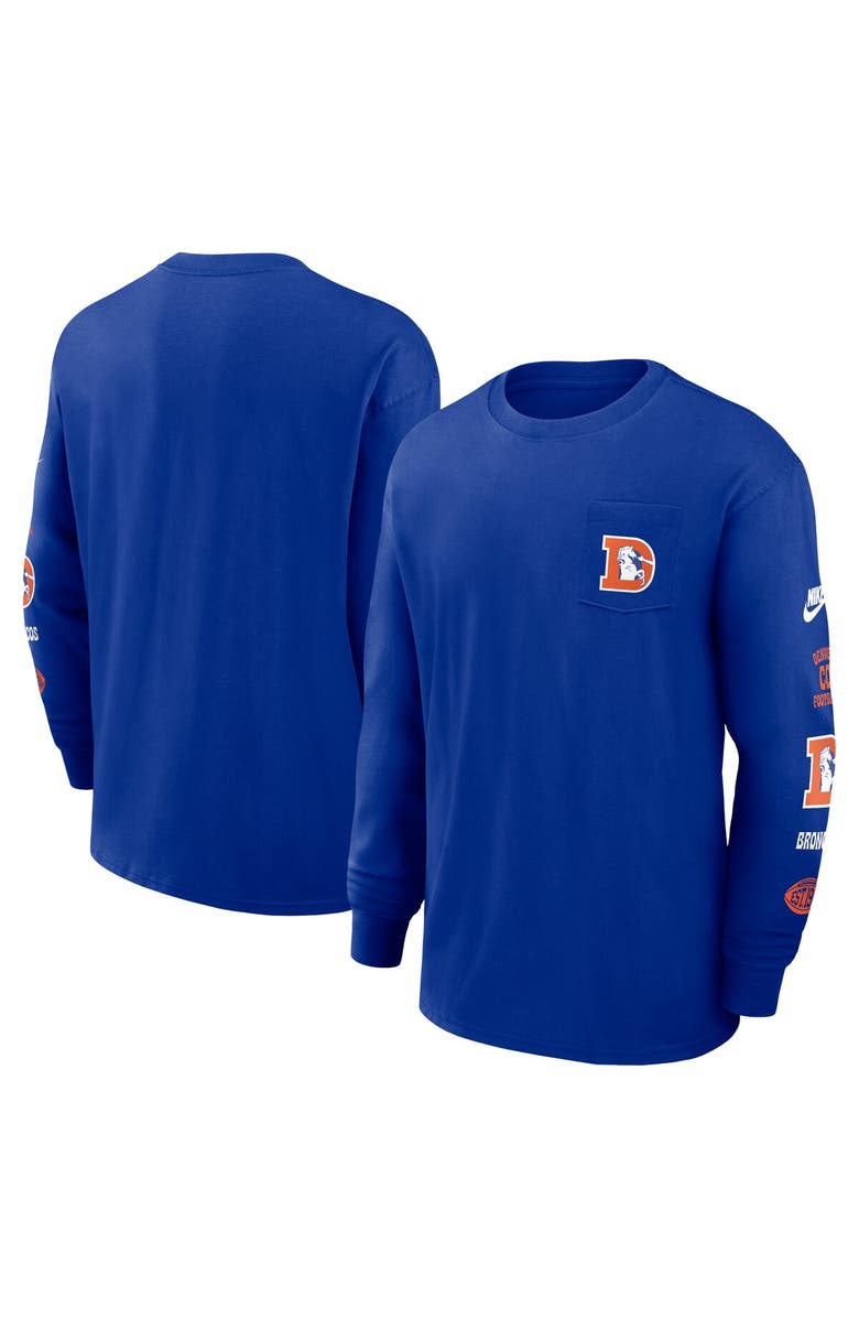 Nike Men's Nike Royal Denver Broncos Rewind Heavy Max 90 Pocket Long Sleeve T-Shirt, Main, color, 
