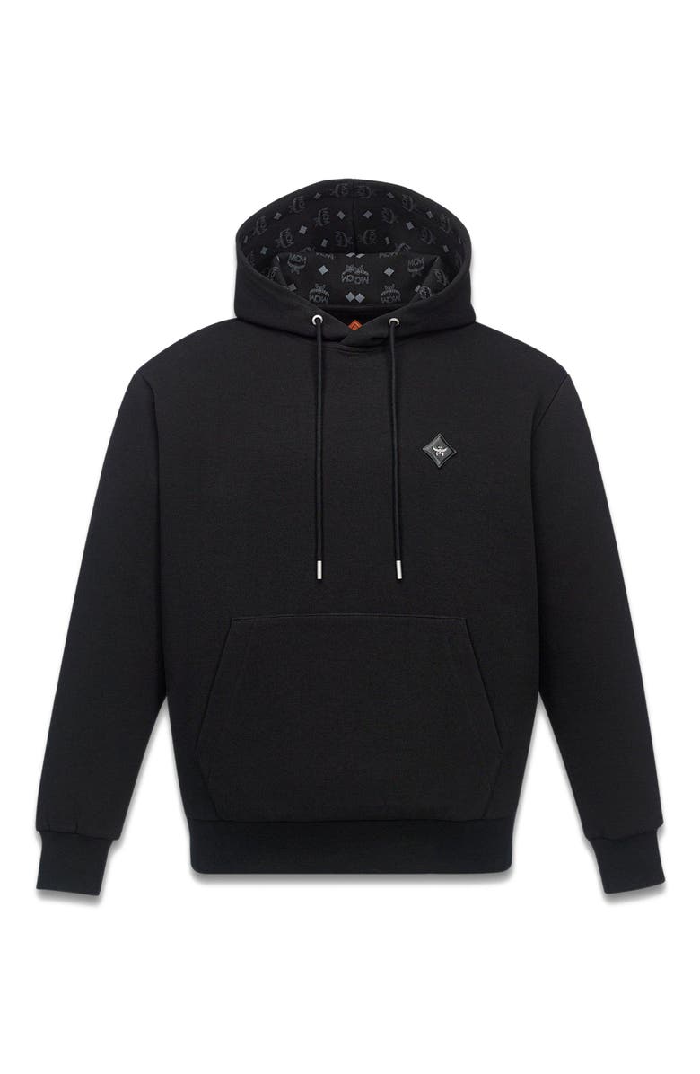 MCM Essential Logo Patch Ponte Hoodie, Alternate, color, Black