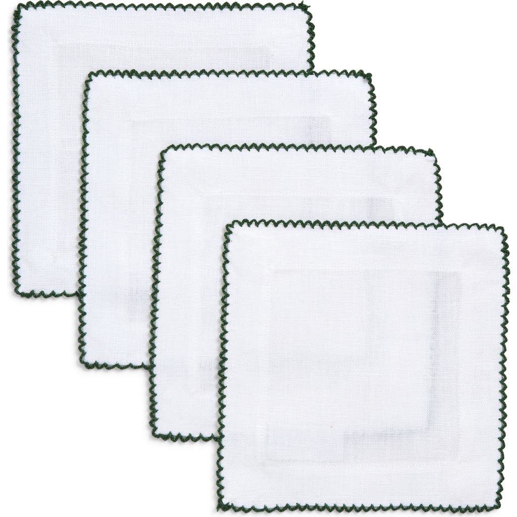 Tina Chen Designs Picot Edge Set Of 4 Linen Cocktail Napkins In Green