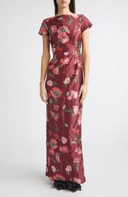 Erdem Floral Textured Satin Column Gown