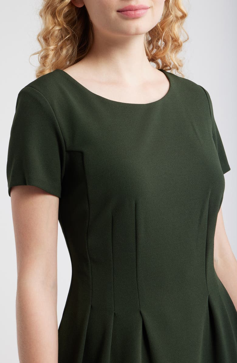 Connected Apparel Short Sleeve Pocket Fit & Flare Dress, Alternate, color, Loden