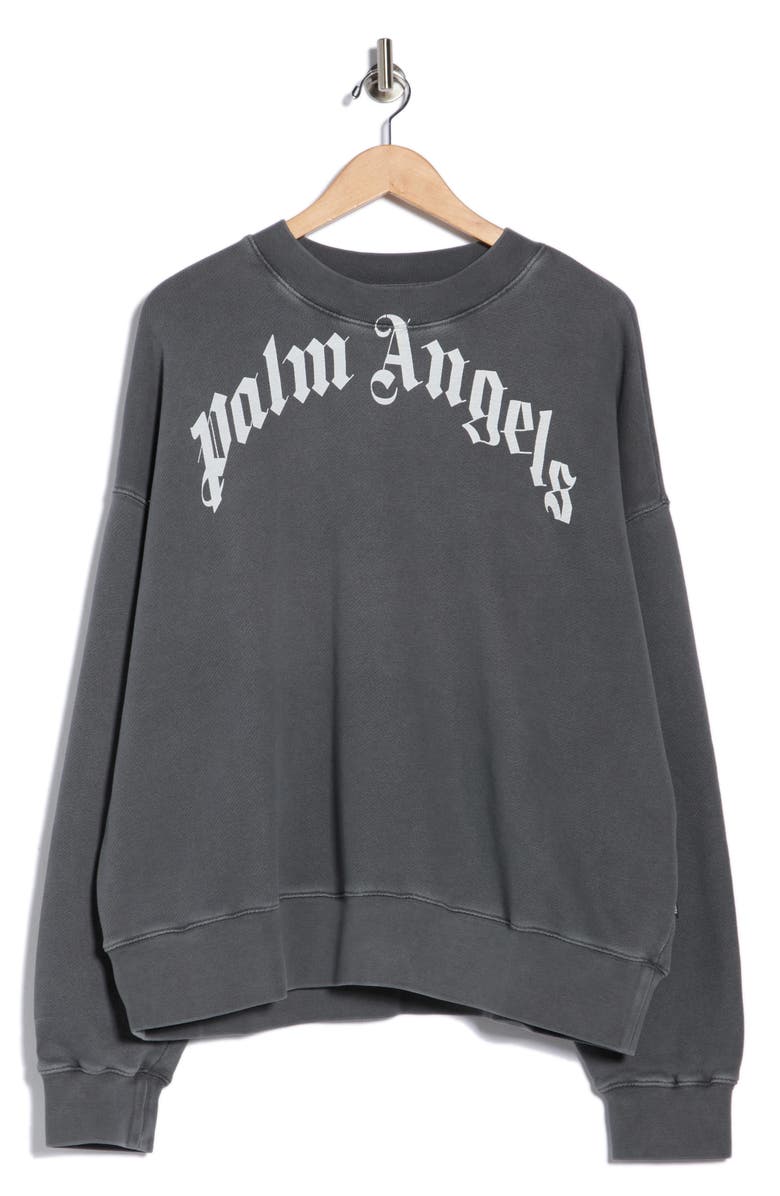 Palm Angels Curved Logo Graphic Sweatshirt, Main, color, Black White