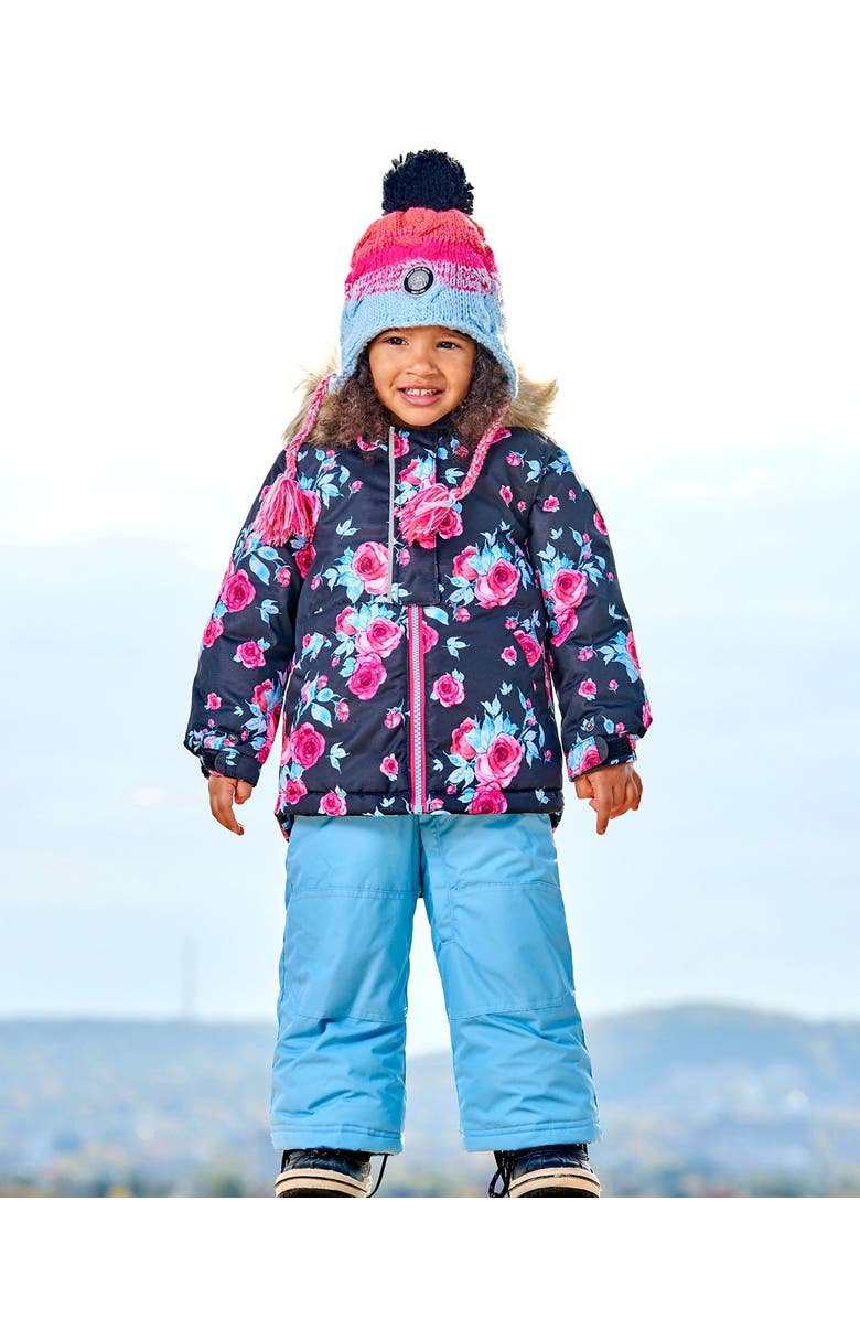 Deux par Deux Baby Girl's Two Piece Baby Snowsuit Air Blue Printed Roses, Alternate, color,