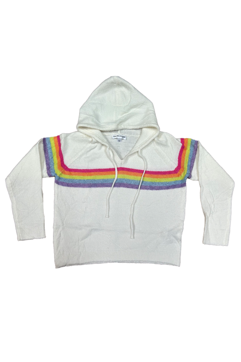 Girls' Rainbow Stripe Hooded Sweater - Big Kid, Alternate, color, Ivory