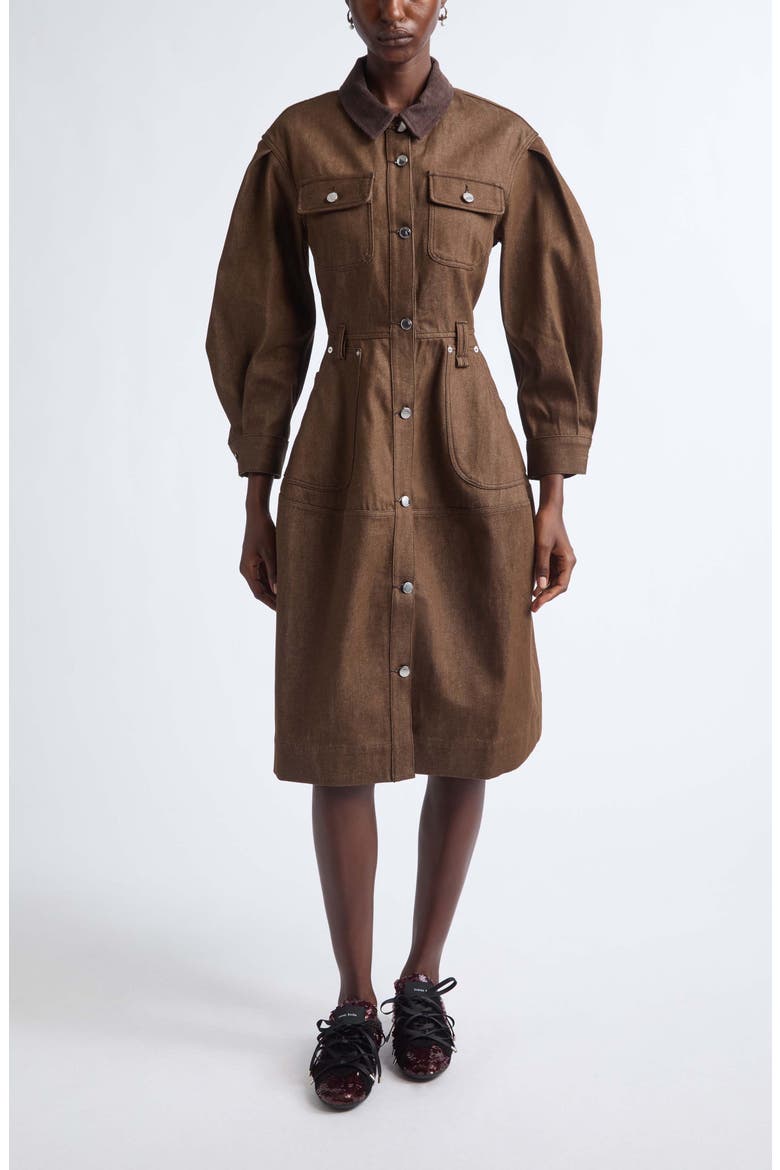 Long Sleeve Utility Pocket Denim Dress, Main, color, TAN