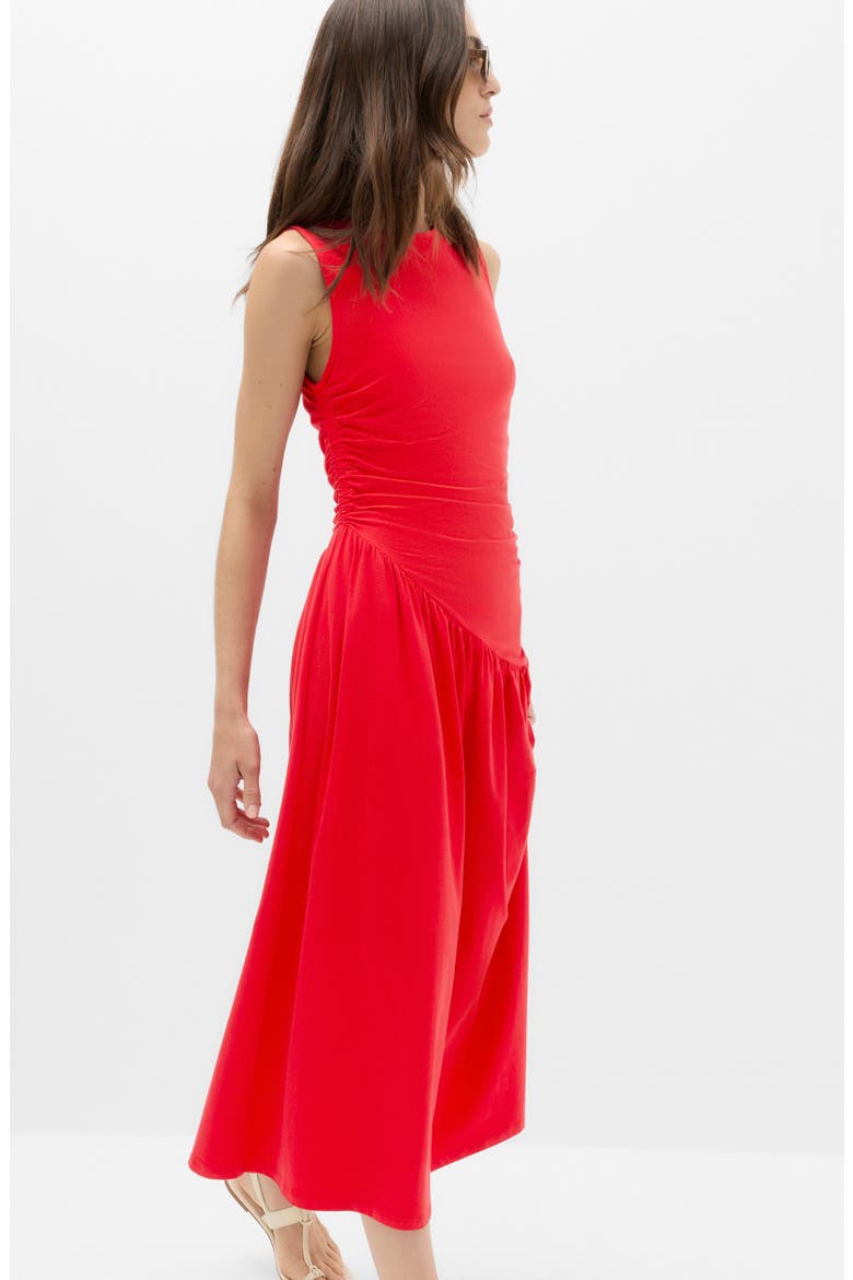 Sleeveless Ruched Jersey Midi Dress, Alternate, color, CHILLI RED
