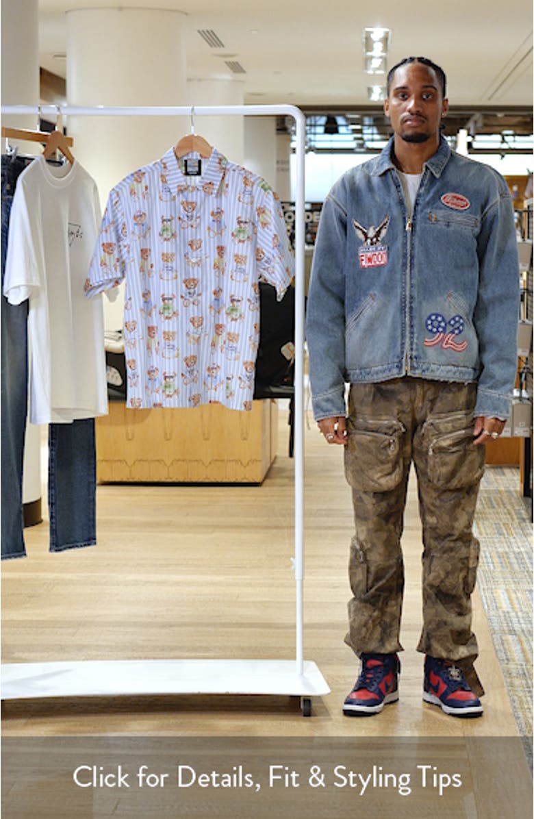 Stripe Teddy Graphic Button-Up Shirt, sales video thumbnail