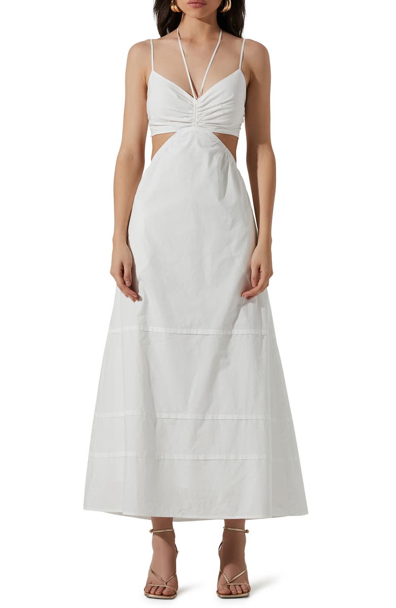 ASTR the Label Cutout Cotton Poplin Maxi Dress, Main, color, 