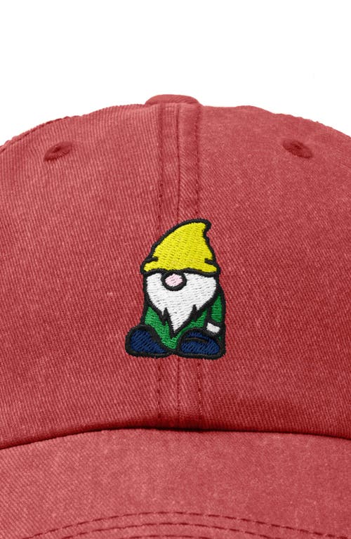 Dalix Gnome Embroidered Dad Hat In Washed Red