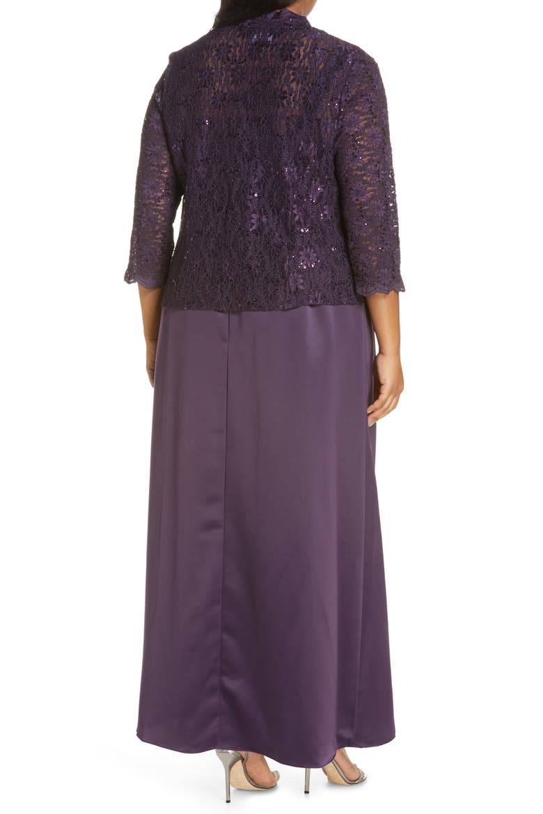 Alex Evening A-Line Gown & Lace Jacket, Alternate, color, EGGPLANT