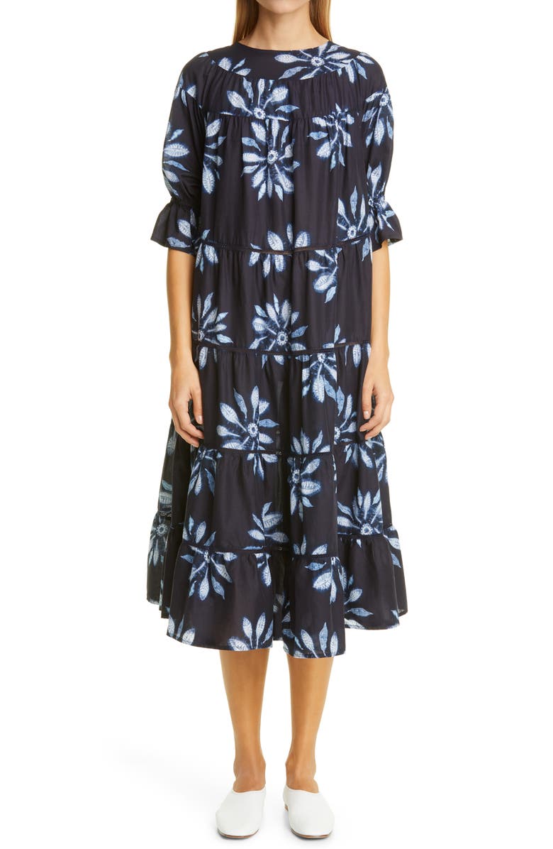 Merlette Paradis Tiered Puff Sleeve Cotton Dress, Main, color, 