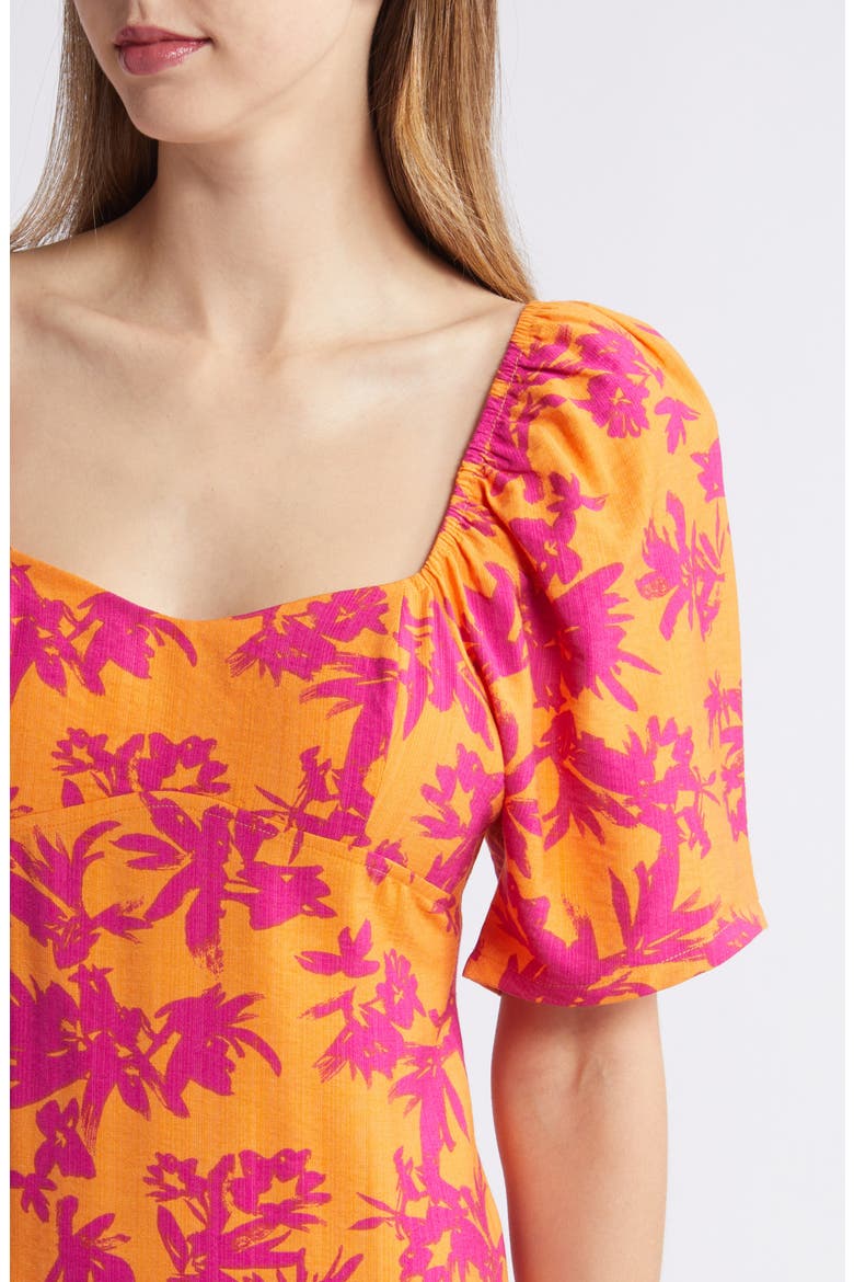 Floral Print Puff Shoulder Dress, Alternate, color, FUCHSIA