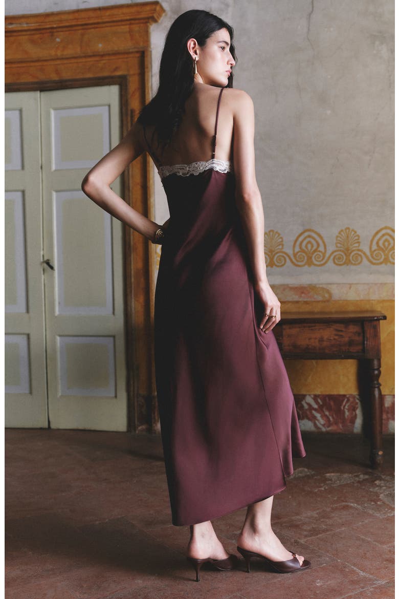 Lace Trim Satin Slipdress, Alternate, color, MAROON