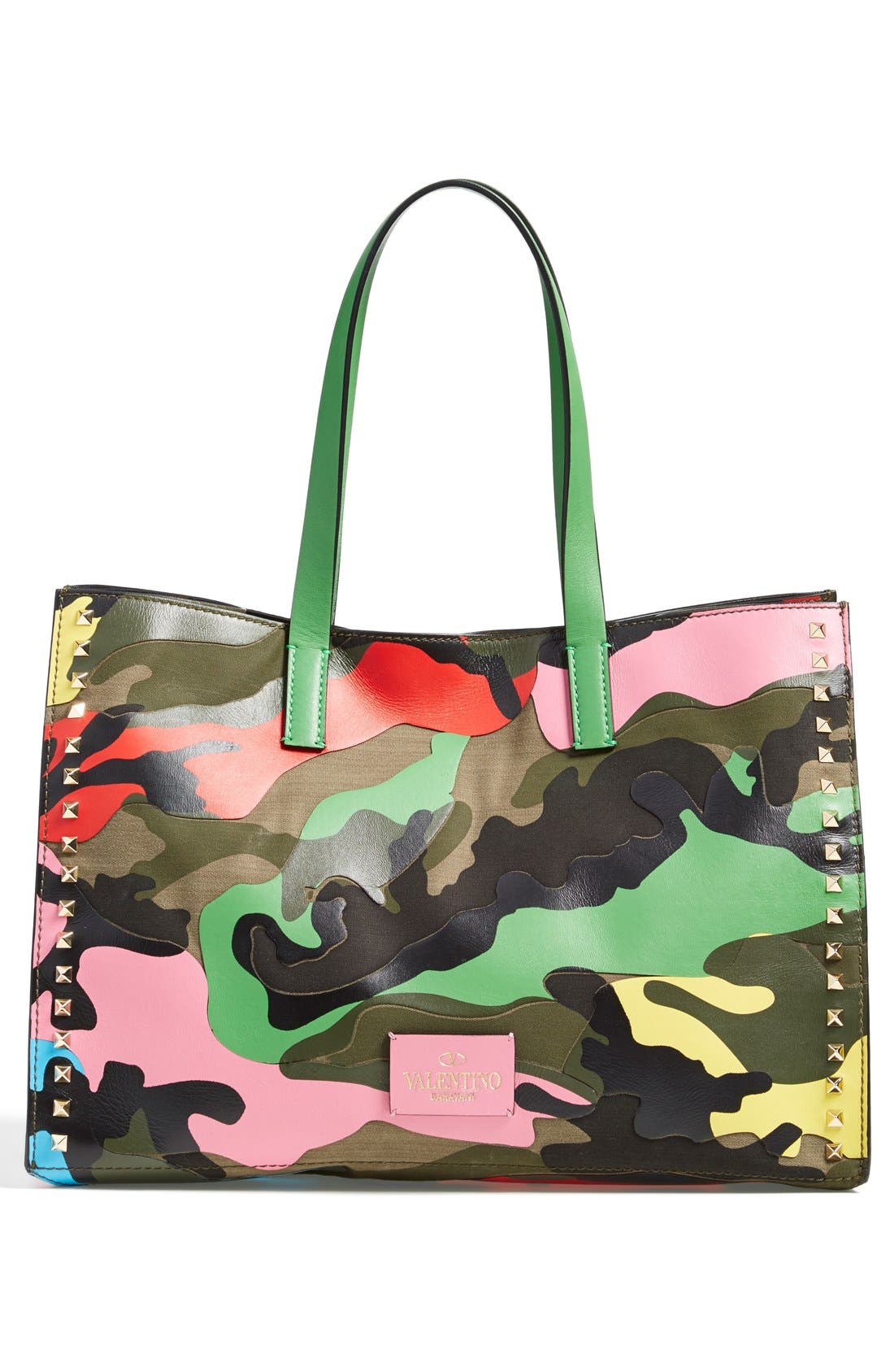 'Rockstud - Psychedelic Camo' Canvas & Nappa Leather Tote, Alternate, color, MULTI